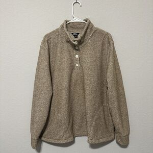 Eddie Bauer Women’s Pullover Sweater Size XXL Beige Tan Fleece‎ Mock Neck